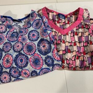 Tafford 4X Pink and Blue Patterned Scrub Tops- Set of 2 #2041